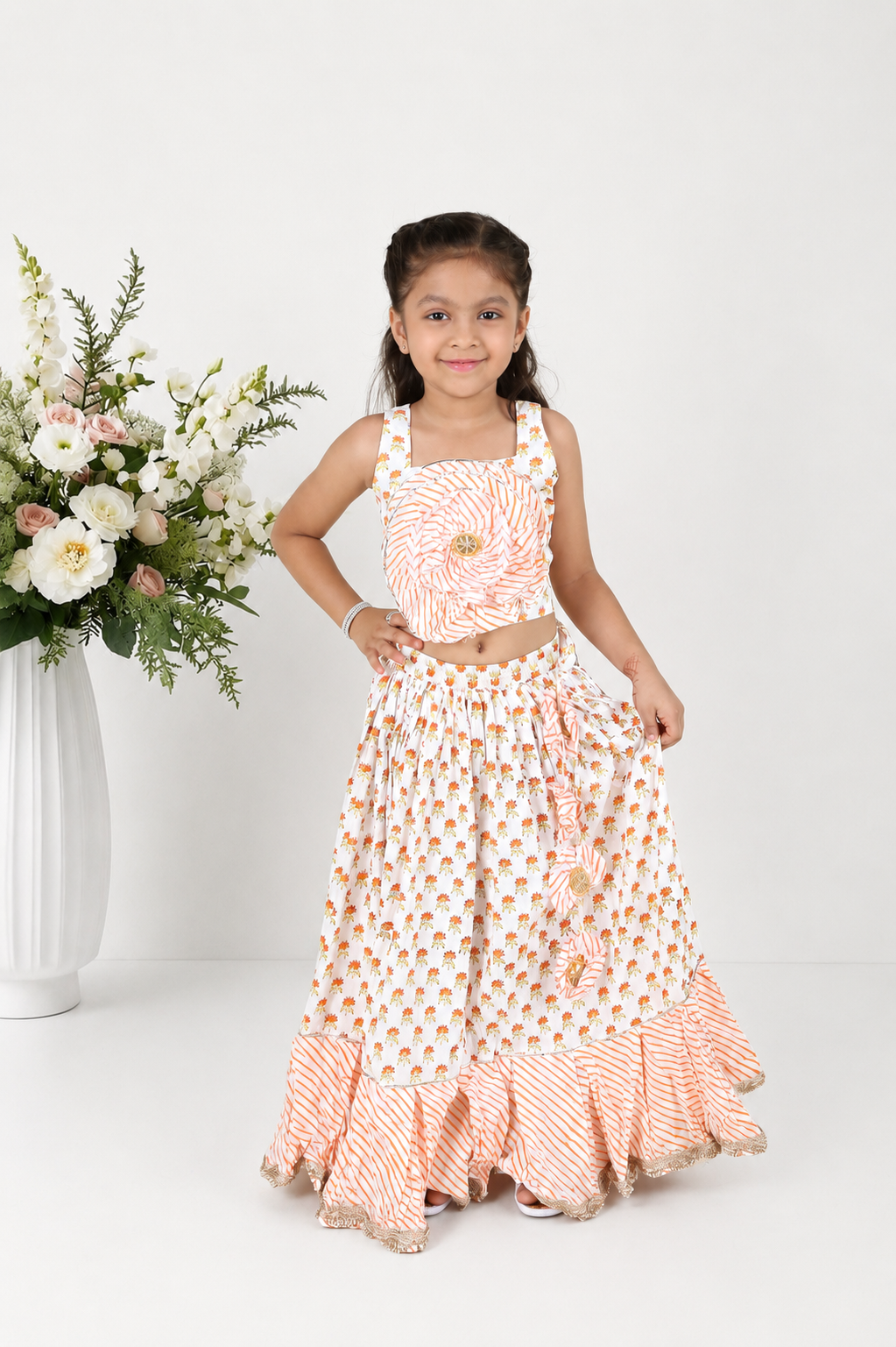 Santra Hand Blocked Lehenga Set