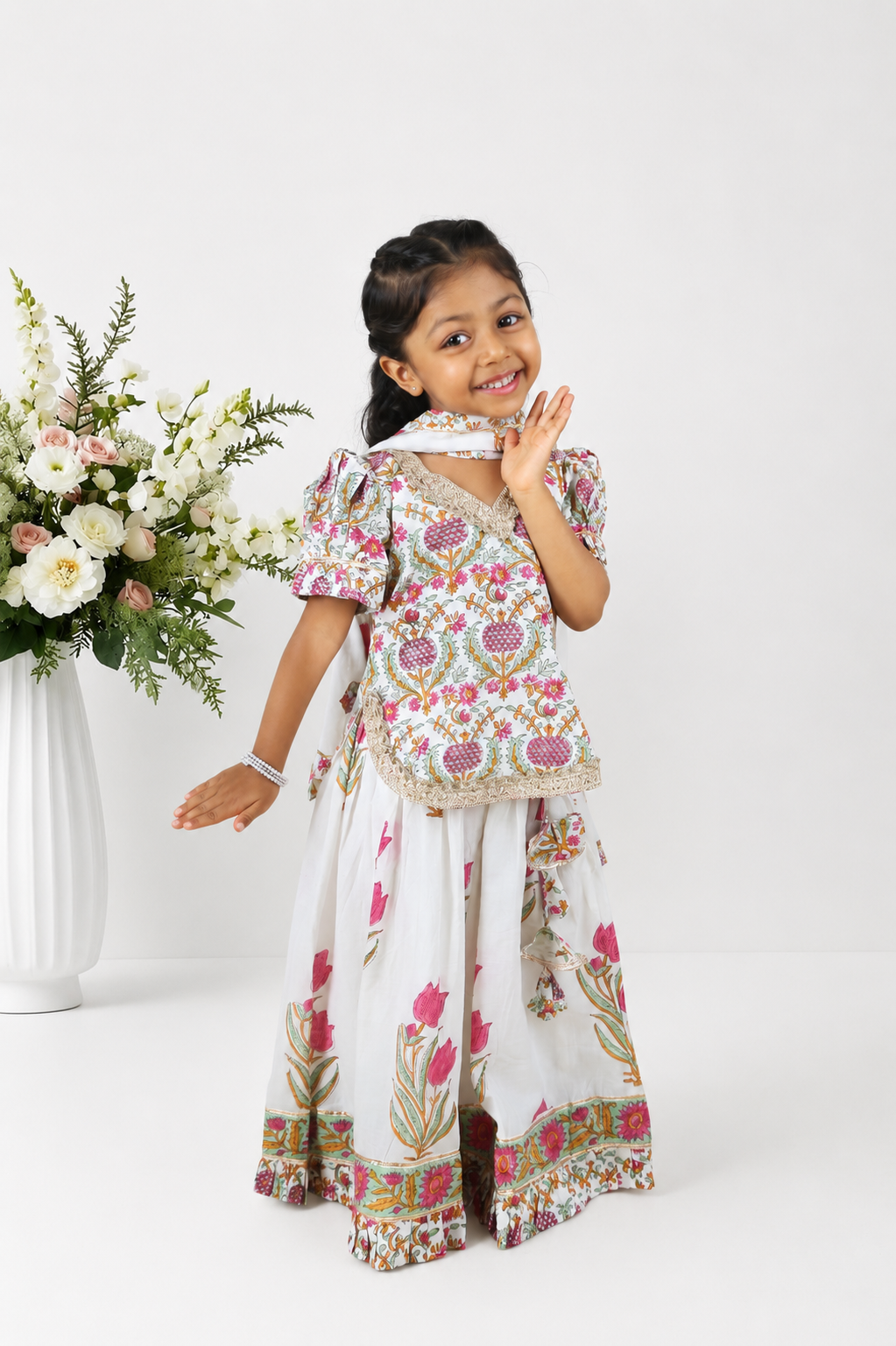 Goonj Block Printed Kurti Lehenga Set