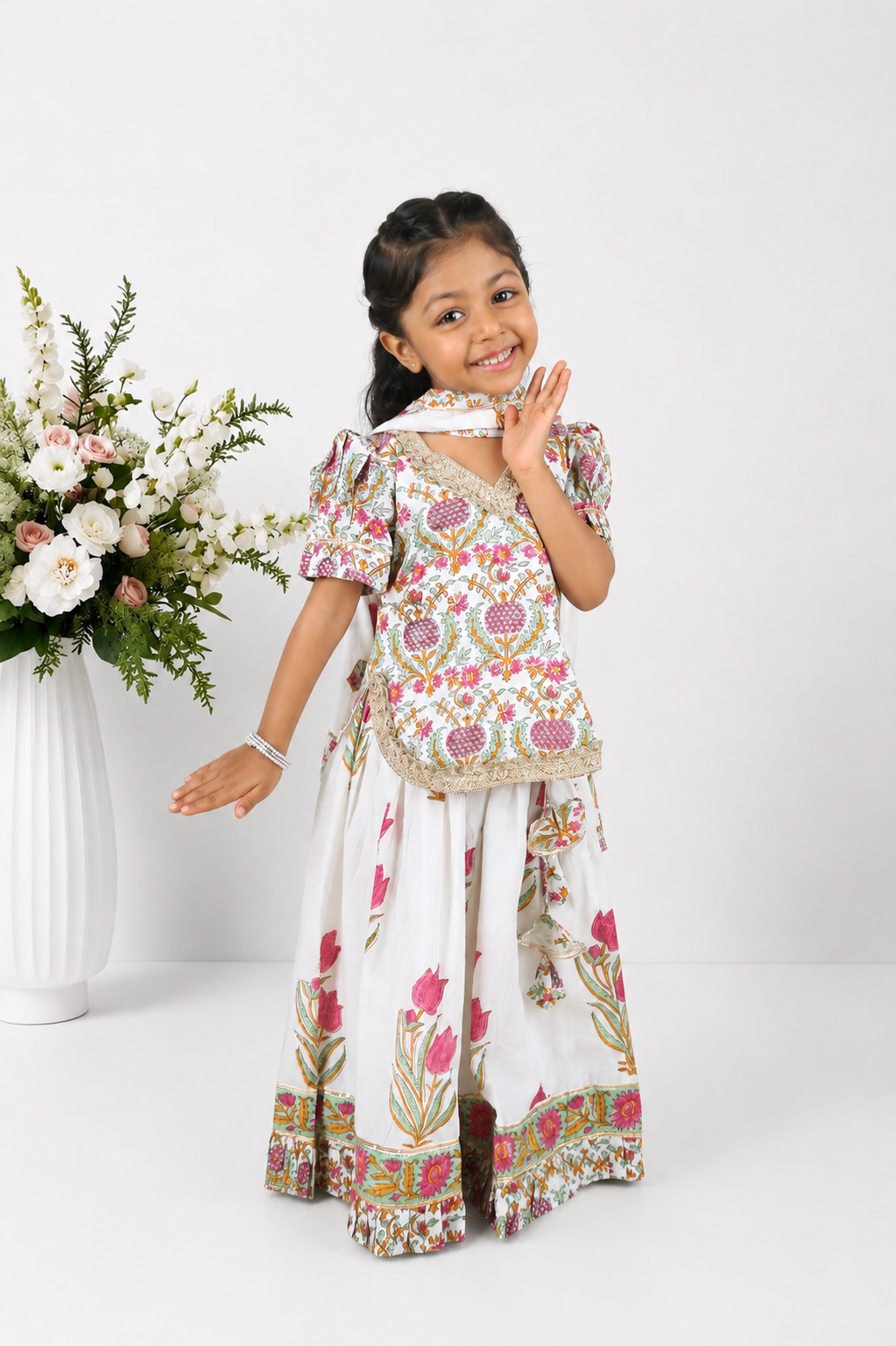 Goonj Block Printed Kurti Lehenga Set