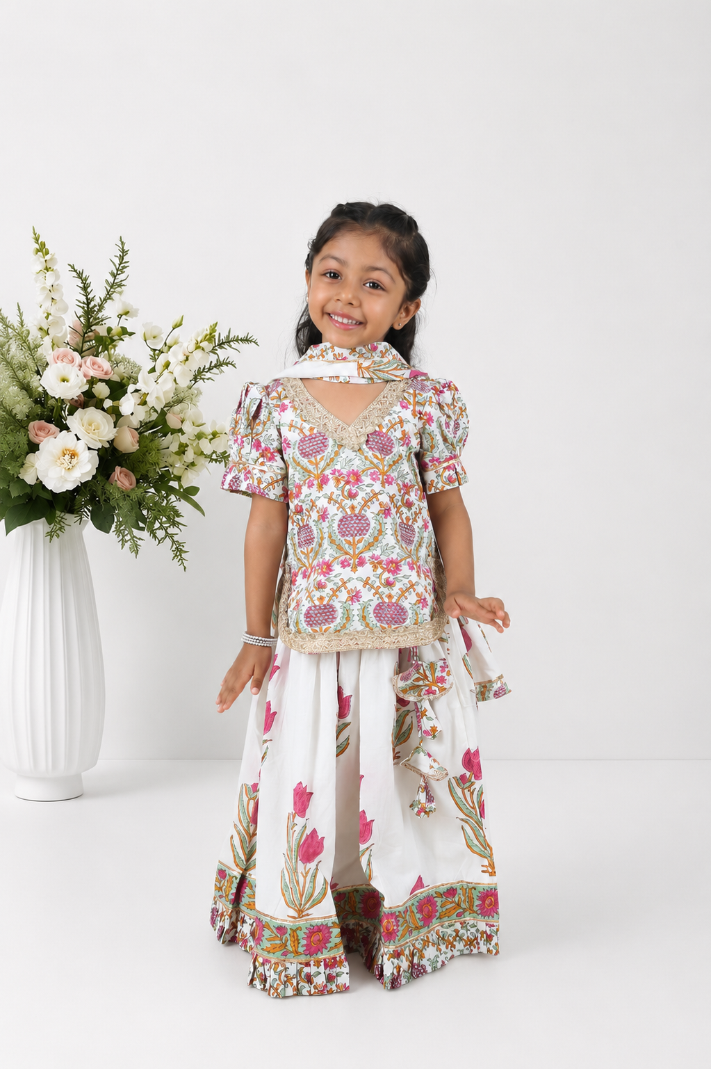 Goonj Block Printed Kurti Lehenga Set