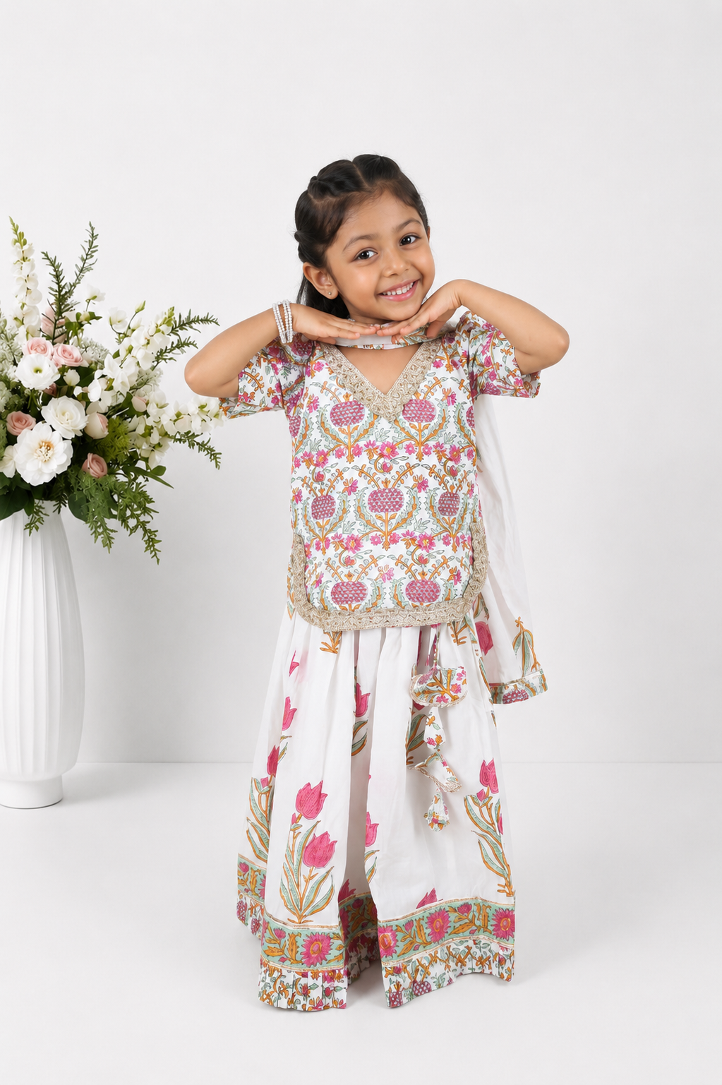 Goonj Block Printed Kurti Lehenga Set
