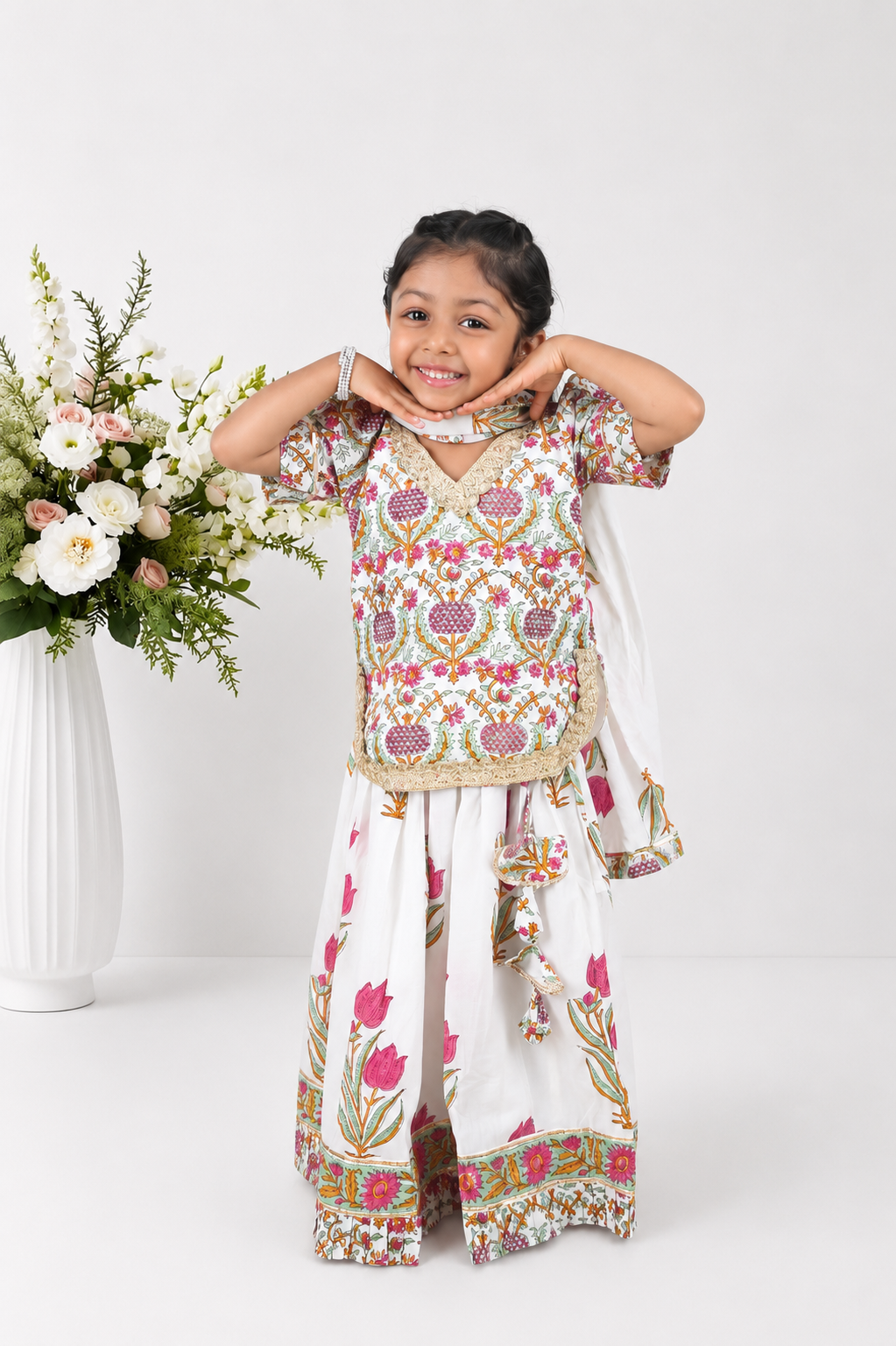 Goonj Block Printed Kurti Lehenga Set