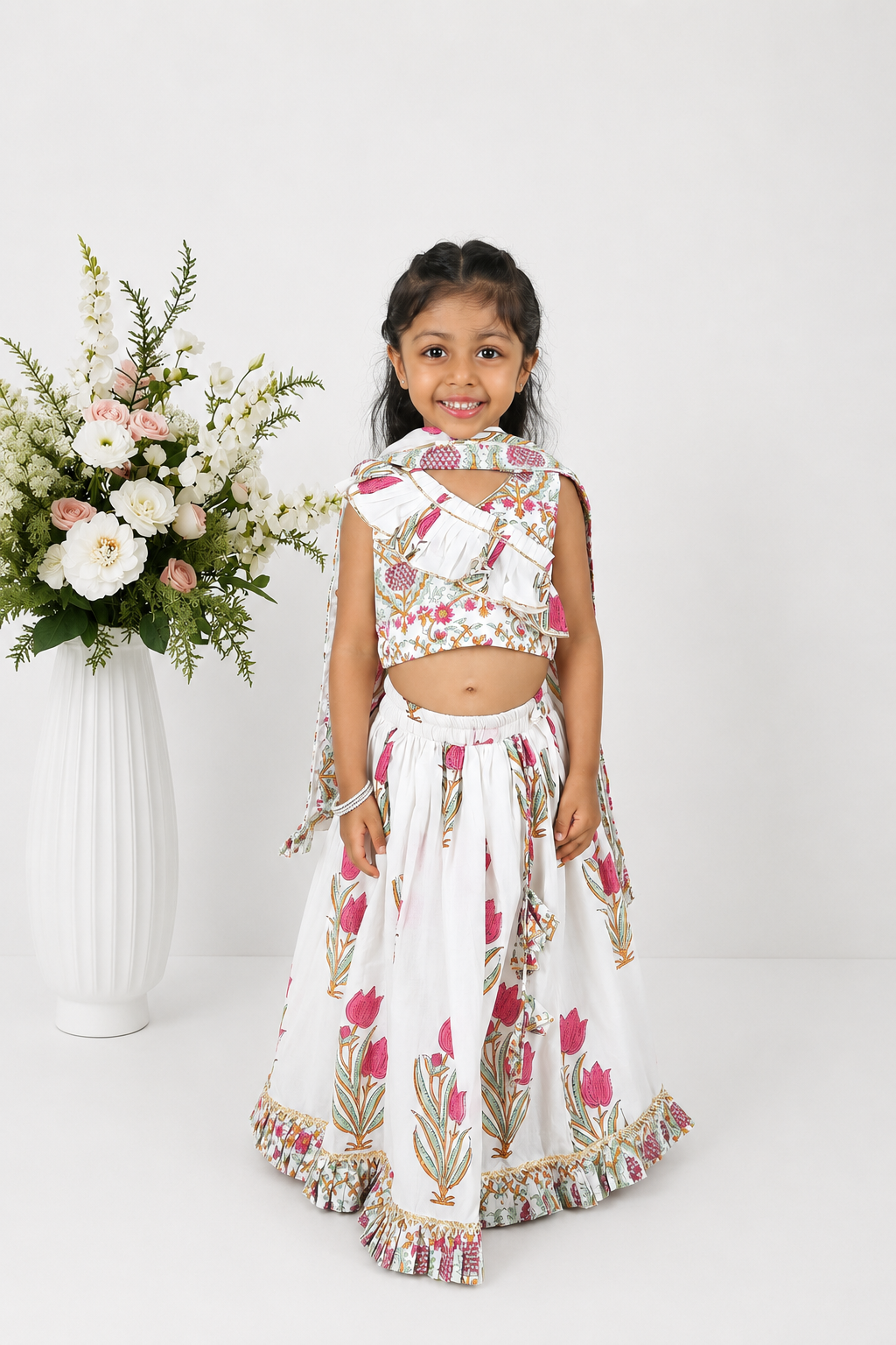 Rosette Block Printed Lehenga Set