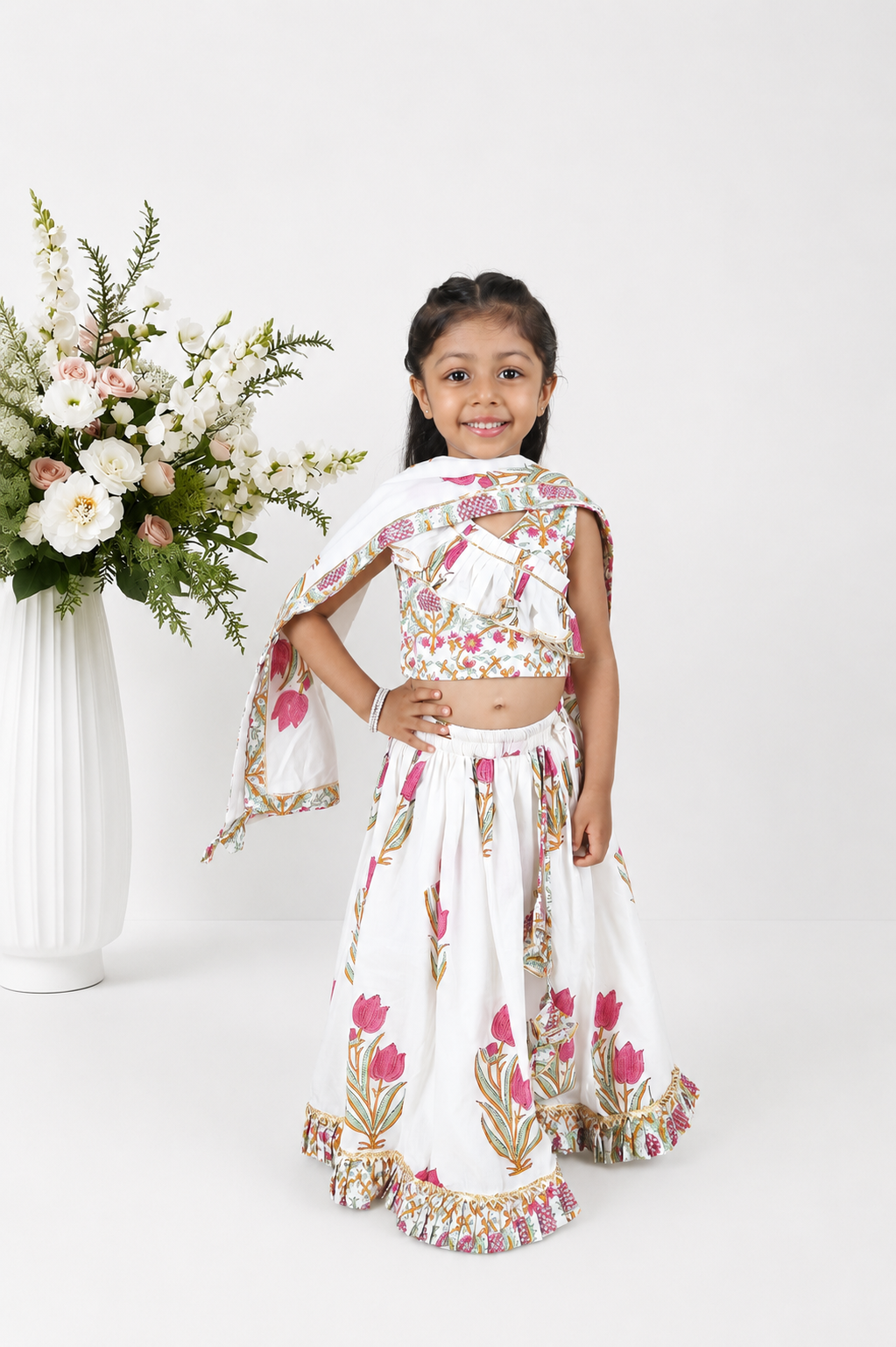 Rosette Block Printed Lehenga Set