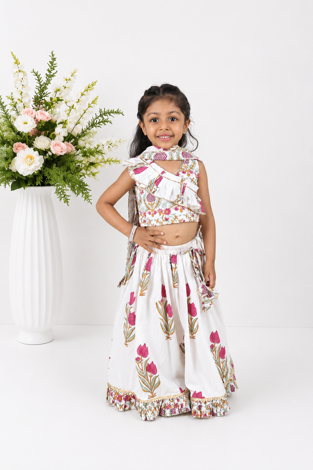 Rosette Block Printed Lehenga Set