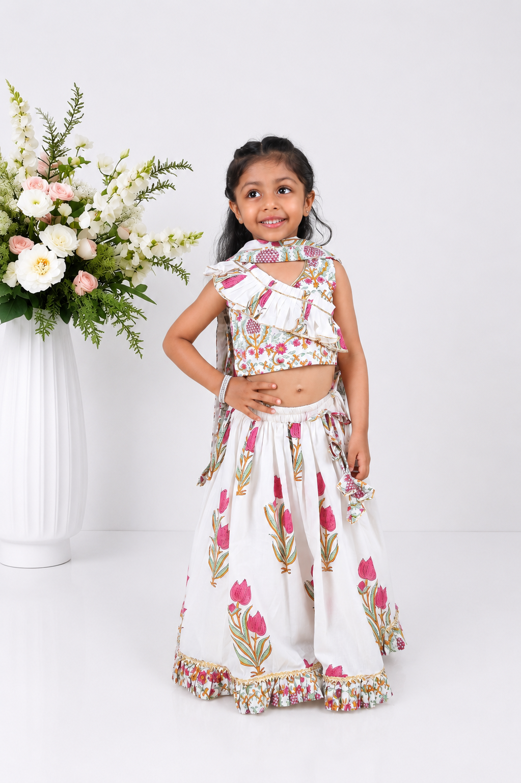 Rosette Block Printed Lehenga Set