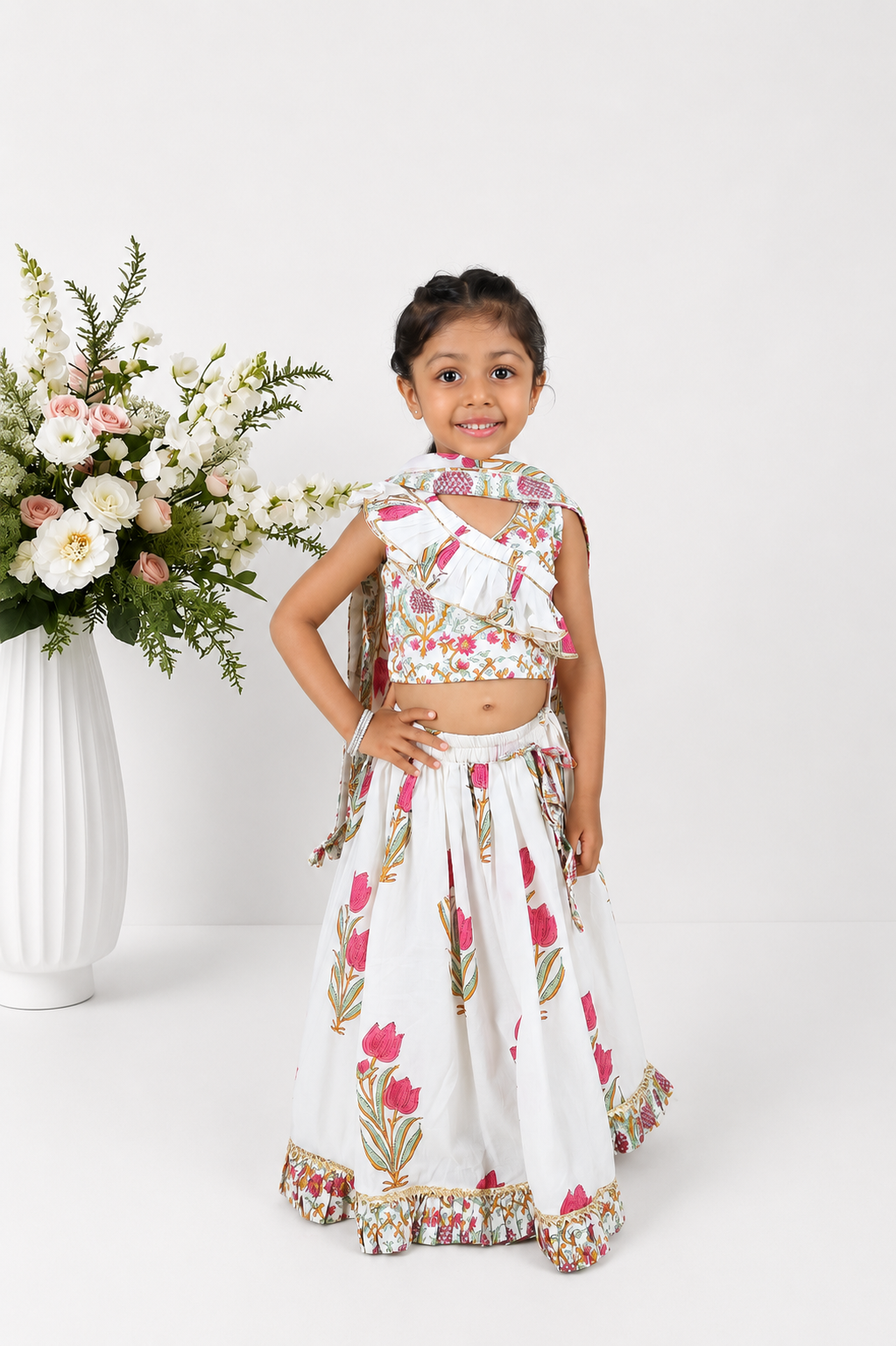 Rosette Block Printed Lehenga Set