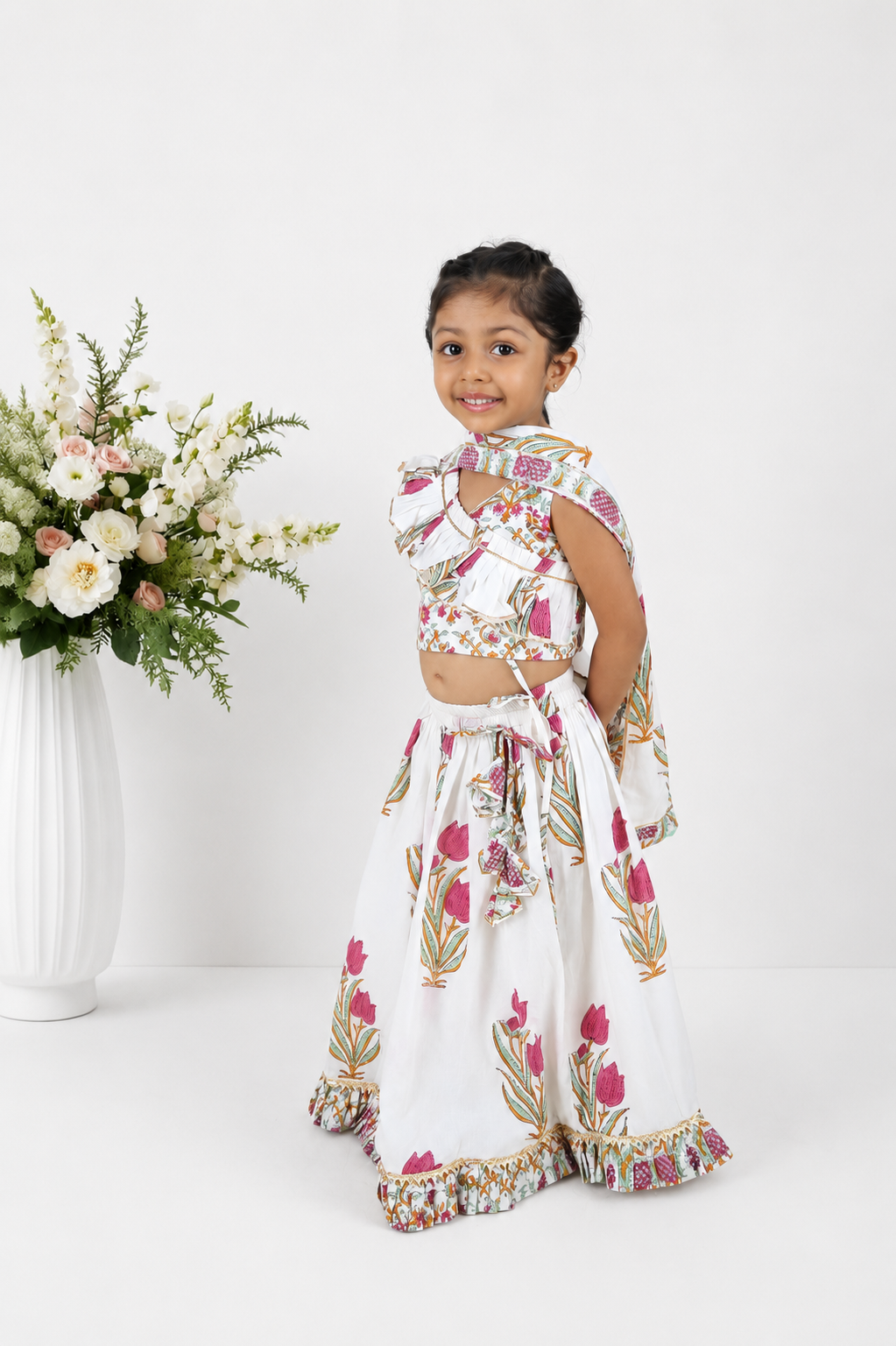 Rosette Block Printed Lehenga Set