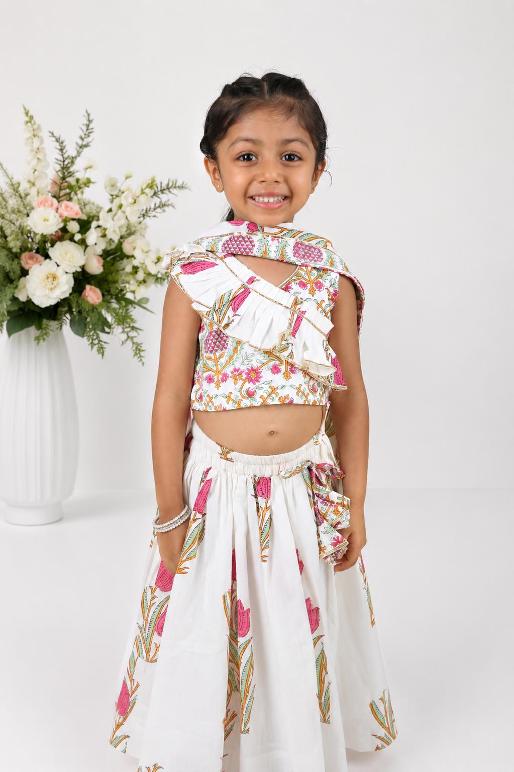 Rosette Block Printed Lehenga Set