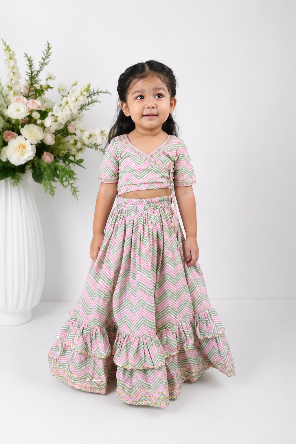 Zig Zag Pastel Block Printed Lehenga Set