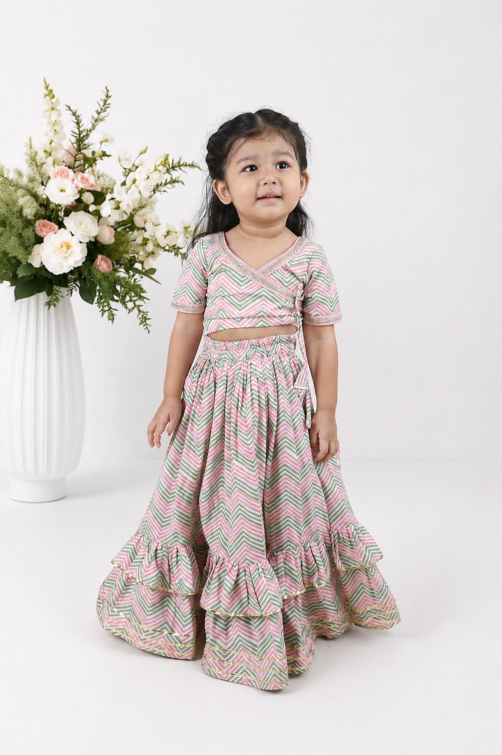 Zig Zag Pastel Block Printed Lehenga Set