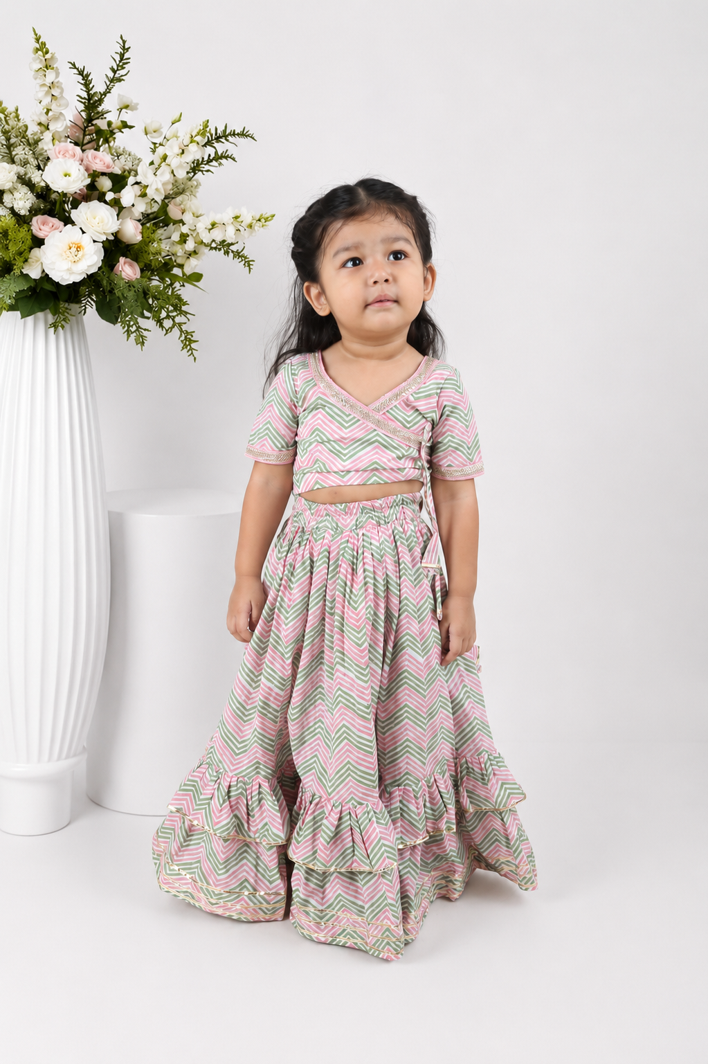Zig Zag Pastel Block Printed Lehenga Set