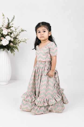 Zig Zag Pastel Block Printed Lehenga Set