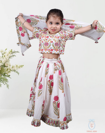 Gulabkash Block Printed Lehenga Set